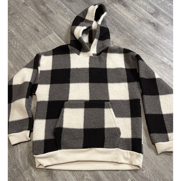 American Eagle Hoodie Women’s Sherpa Fleece Kangaroo Pocket Black White Medium - Picture 1 of 9